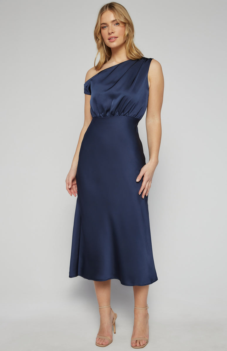 One Shoulder Satin Midi Dress Berries and Blush — free download